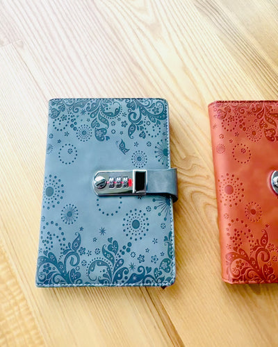 Exklusives Notizbuch, PU-Leder, A5 mit Zahlenschloss - "Secret Journal", Personalisierung mit Gravur
