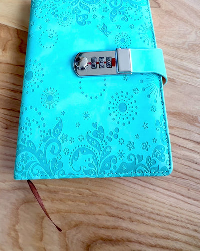 Exklusives Notizbuch, PU-Leder, A5 mit Zahlenschloss - "Secret Journal", Personalisierung mit Gravur