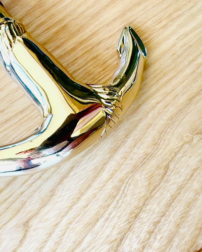 Handgeschnitzter Wanderstock zum Spazieren "Königlicher Wanderer" in Braun mit goldenen Verzierungen