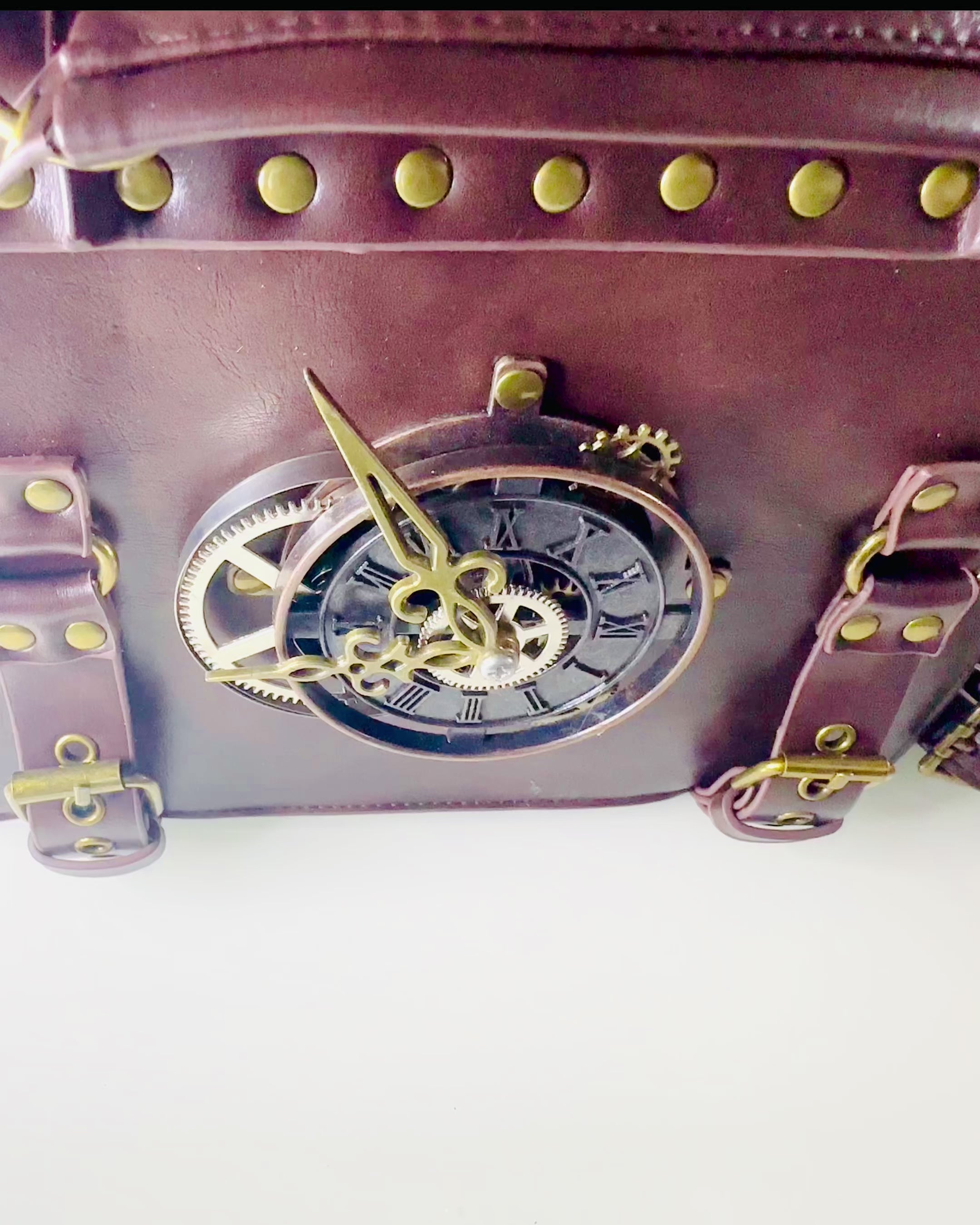 Crossbody-Tasche mit Vintage-Uhrenmotiv - Vielseitige Satchel-Tasche mit PU-Lederstruktur