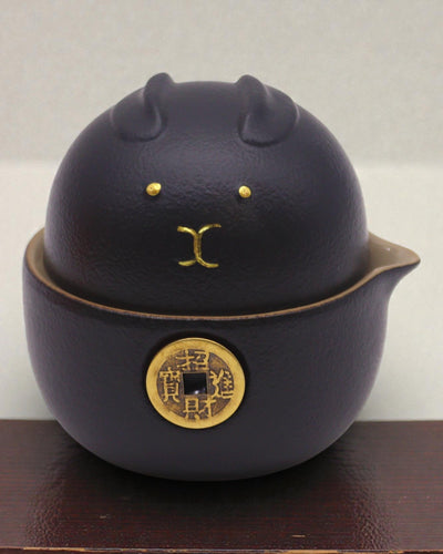 Schwarze Glückskatze – Teeset mit 2 Tassen (Schwarz)