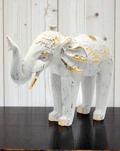 Elefantenskulptur 24 cm – Weiß und Gold